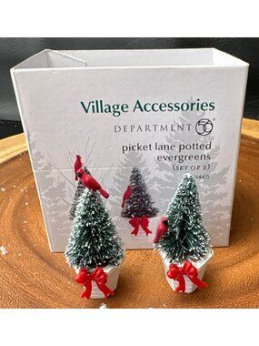 Department 56 Picket Lane Potted Evergreens Miniatures Set Holiday Decor